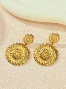 1 par de pendientes tipo botón con formas de corazón, estrella de mar, sol, floral y geométricas en tono dorado de acero inoxidable, adecuados para uso diario, playa, fiesta y vacaciones, gran regalo para amigos