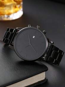 1pc Men's Fashion And Leisure Stainless Steel Strap Quartz Watch - Multi Functional And Versatile Business Waterproof Simple Watch With Calendar