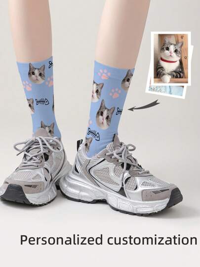 1 paire de chaussettes personnalisées avec visage, chaussettes avec photo personnalisée, chaussettes imprimées personnalisées, chaussettes drôles avec visage personnalisé, chaussettes avec image personnalisée, mettez n'importe quel visage sur les chaussettes, cadeau d'anniversaire, cadeau de Saint-Valentin, cadeau de mariage
