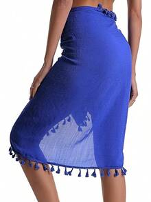 Eicolorte Sarong Cover Up Womens Beach Cover Up Bikini Bathing Suit Swimsuit Swimwear Coverup Sarong Pareo Wraps Women - 皇家藍(短款) - 查看 2