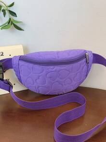 1 件新款女孩纯色心形绗缝图案面料胸包，可调节肩带，拉链开合，休闲运动设计，适合外出、购物、聚会、户外活动和朋友礼物 - A - 查看 12