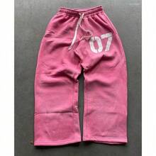 European And American Fashion Letter Printing Printed Trousers Elastic Waist Loose Men's And Women's Sweatpants