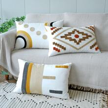 1 件几何图案刺绣抱枕套，现代简约矩形枕套床头刺绣靠垫套，超大尺寸适用于客厅沙发椅家居装饰