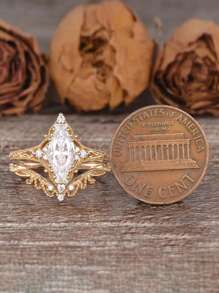 2 piezas Anillos con diseño de corona de reina de estilo elegante, con forma de rombo y circonita cúbica, adecuados para fiestas, vacaciones, cumpleaños, citas