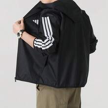 阿迪达斯男士夹克 2026 新款运动休闲基本款简约时尚三条纹连帽风衣 IM7848 - 黑色 - 查看 4