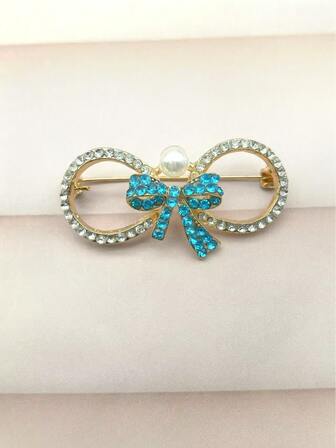 1pc Women's Versatile Casual Bohemian Zinc Alloy Bow Brooch Rhinestones, Suitable For All Seasons