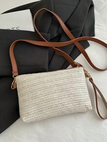 New Woven Straw Ladies' Fashion Bag, Versatile Shoulder/Crossbody Bag, Small Square Bag Wholesale, Summer - Beige - View 6