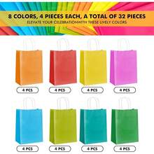2025RACETOP 32 Pack Small Paper Gift Bags With Handles, 5.8"*3.2"*8.25" Kraft Paper Party Favor Bags Bulk For Kids Birthday, Baby Shower, Crafts, Wedding, Party Supplies (8 Colors) - 紅色 - 查看 10