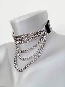 1PC, Pu Leather Rivet Inlaid Collar, Tassel Chain Sexy Lingerie Accessories