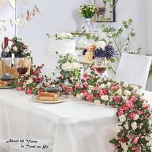 8 Pcs 66FT Flower Garland, Artificial Rose Vine Flowers With Green Leaves Hanging For Room, Anniversary Wedding Birthday Christmas Wall Arch Decor, Spring Pink Flower - 春白-8件 - 查看 11