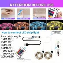 1m/20m Fita de Luz LED RGB Alimentada por USB, Controle Remoto de 24 Teclas, 16 Cores Ajustáveis, Lâmpadas Decorativas Flexíveis de LED 5050