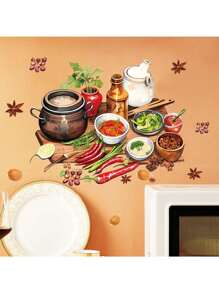 Kitchen Stickers/Decorative Stickers Kitchenware Ingredients Stickers Waterproof And Dustproof Stickers, 1 Piece Pvc Material Removable Wear-Resistant Stickers, Wall Stickers 11.6*9.4 Inches, Suitable For Kitchen Decoration, Wall Decoration, Restaurant Decoration, Interesting Birthday Gifts, Graduation Gifts, Make Your Home A New Look