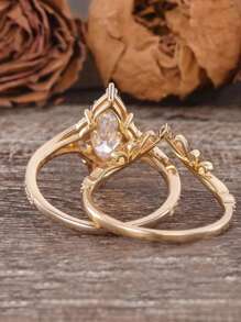2 piezas Anillos con diseño de corona de reina de estilo elegante, con forma de rombo y circonita cúbica, adecuados para fiestas, vacaciones, cumpleaños, citas