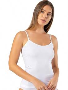VAVONNE Spaghetti Strap Camisole Tops Women, Basic Slim-Fit Cotton Cami Undershirts - White - View 5