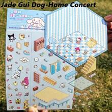 Sanrio 11pcs/7pcs/4pcs Per Set (With Tweezers), Sanrio Cute Cartoon Miniature Scene Stickers For DIY Fun 3D Micro House Decorative Craft, Scrapbooking And Planner Supplies, Pre-Cut Stickers School Supplies,Back To School