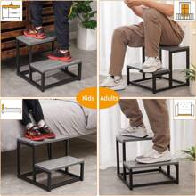 1 pièce Tabouret escabeau 2 marches, tabouret rehausseur, tabouret pour changer de chaussures, tabouret de marche, gris/marron, combinaison fer et bois, robuste, convient pour la chambre, la cuisine, la salle de bain