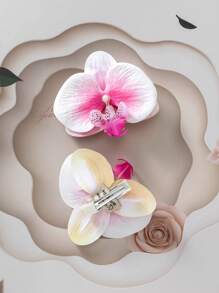 Set de 2 pinzas para el cabello con flores de orquídea y mariposas en 3D, accesorios de cabello encantadores y coloridos para niños