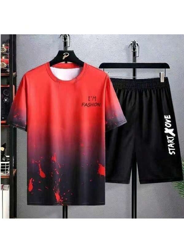 Conjunto Deportivo Para Hombres Camiseta Y Pantalones Cortos, Traje Deportivo Y Chándal