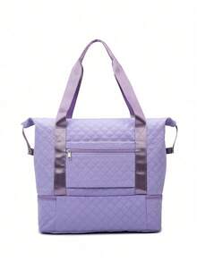 1 件旅行包健身包周末包行李包手提包大容量耐用扩展带拉链适用于商务旅行度假医院返校休闲尼龙纯色绗缝包用于学校学校配件学校用品