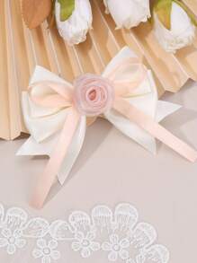 1 pieza Broche de pelo con lazo blanco, rosa y verde para niñas, accesorios de pelo con flor de tela, accesorios de pelo de terciopelo para uso diario de niñas
