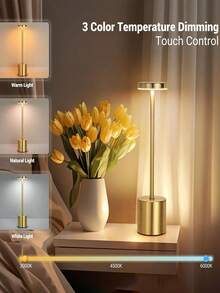 1个无线LED台灯，可充电床头灯，触控式户外灯，三色可调光电池供电灯，适用于餐厅、露台/卧室/户外
