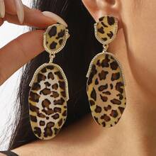 Mydear 1 Pair Retro Geometric Leopard Print Resin Pendant Earrings Suitable For Women's Everyday Wear