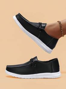 1 Pair Fashionable Women Casual Versatile Lightweight Soft Leather Loafers, Slip-On For Daily Wear And Outdoor Activities