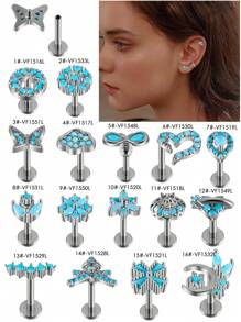 1 PIEZA Pendientes de turquesa Gema de turquesa Pendiente de trágus con forma de girasol de 16G para lóbulo de la oreja, trágus y cartílago