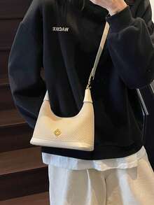 全新时尚简约百搭休闲厚重感拼布手提单肩斜挎包 - 白色 - 查看 3