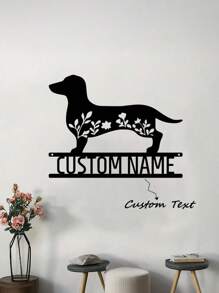 1 pieza Decoración de pared de arte de metal personalizable con salchicha dóberman con texto personalizado, silueta de perro con flores, cartel de metal para amantes de las mascotas, regalo personalizado para propietarios de perros, decoración colgante interior y exterior para amantes de los perros, regalos de Navidad, ornamentos, decoración del hogar, decoración de pared, decoración de habitación, decoración de la sala de estar, decoración de dormitorio, decoración de baño, decoración de cocina, decoración de la casa, regalos personalizados, regalos personalizados, decoración de jardín al aire libre