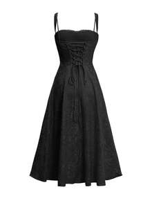 Unadoll Ladies' Elegant And Sexy Backless Pleated Tie, Waist Cinching Vacation Date, Graduation Season Cocktail Party, Dinner Party, Jacquard Suspender Dress