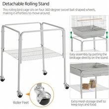 Local Delivery-- Play Open Top Parrot Bird Cages For Sun Parakeet Cockatiel Green Cheek Conure Lovebird W/Detachable Rolling Stand, White - Light Gray - View 7