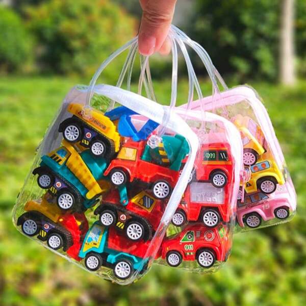 6 piezas Juguete de coche de bomberos de ingeniería de potencia de inercia para cruce de fronteras, juguete escolar, regalo pequeño, color de bolsa aleatorio