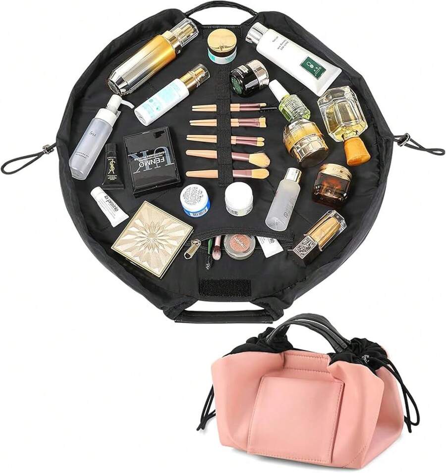 VogueVOyage 20 Inch Drawstring Makeup Bag Open Flat - K-pinkish - View 1