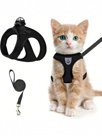 1pc Breathable & Comfortable Pet Chest & Back Strap For Walking Dogs & Cats, Outdoor Explosion-Proof & Shock-Absorbing Leash, Black Vest Style Chest &,Back Strap