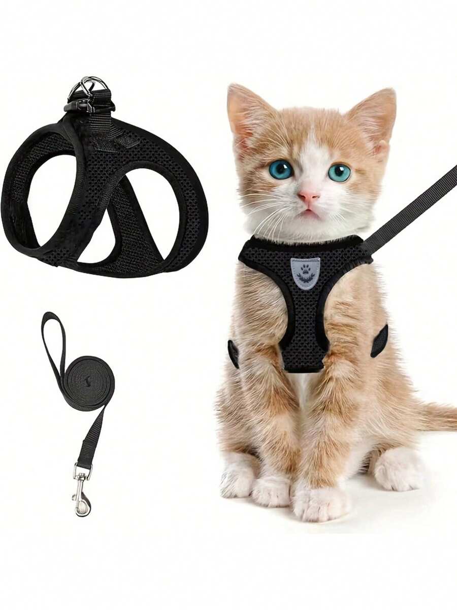 1pc Breathable & Comfortable Pet Chest & Back Strap For Walking Dogs & Cats, Outdoor Explosion-Proof & Shock-Absorbing Leash, Black Vest Style Chest &,Back Strap