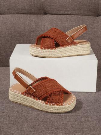 1 Pair Comfortable Thick-Soled Hemp Rope Sandals For Teenage Girls, Suitable For Summer