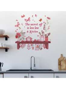 Kitchen Stickers/Decorative Stickers English Kitchen Kitchenware Butterfly Flower Rack Stickers Waterproof And Dustproof Stickers, 1 Piece Pvc Material Removable Wear-Resistant Stickers, Wall Stickers 23.62*11.81 Inches, Suitable For Kitchen Decoration, Wall Decoration, Restaurant Decoration, Interesting Birthday Gifts, Graduation Gifts, Make Your Home A New Look