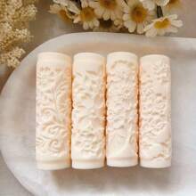 Set de 4 piezas Rodillo de textura de flores europeas de cerámica suave, herramienta de rodillo de textura de alta precisión para hacer pendientes DIY, broches, decoraciones y otras manualidades