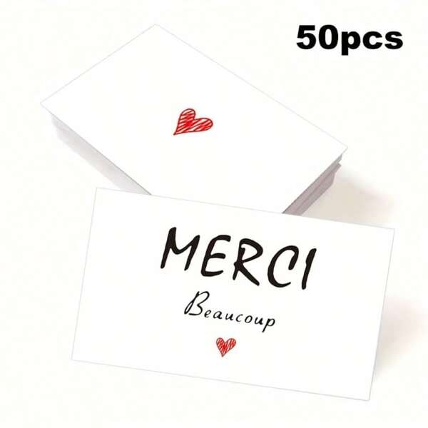 50pcs/Pack Simple French Style Thank You Cards - 5.4*9cm "Merci Beaucoup", Suitable For Thanking Customers, Friends, Family, And Business Partners, Office Supplies School Supplies,Back To School