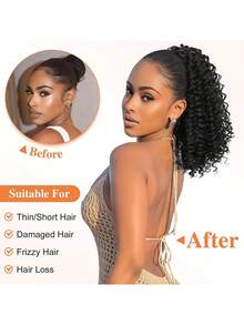 12 Inch Curly Wave Clip-In Ponytail Extension For Women - Synthetic Hair With Adjustable Drawstring, Natural Look & Secure Clip-In Design For Weddings, Parties, Everyday Use - All Ethnicities, Ponytail Hair Extensions - Multicolor - View 6