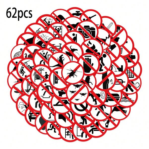 62pcs Funny Prohibition Sign Graffiti Stickers Waterproof Aesthetic Decals Suitable For Decoration Laptops Luggage Scrapbooks Rewards Gifts