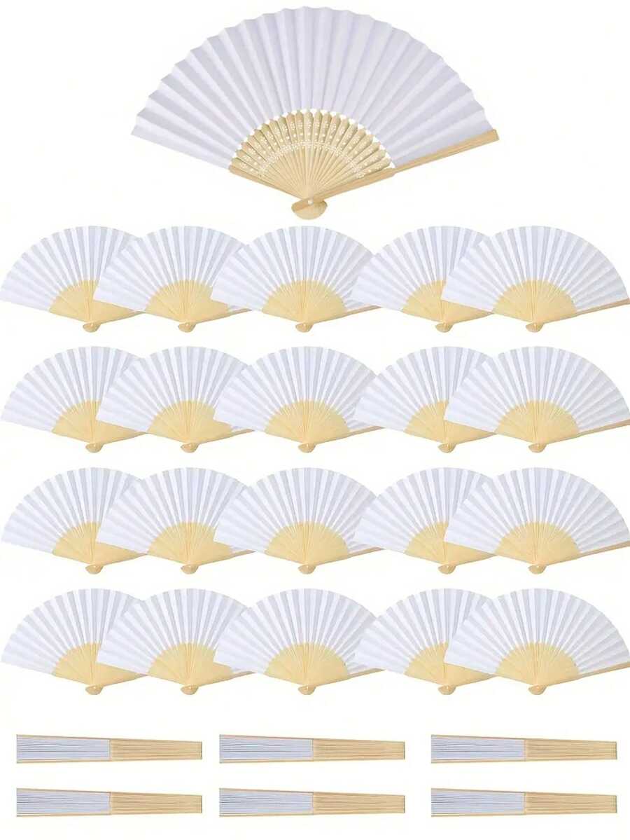 10/20/30pcs Elegant Blank Paper Hand Fans - Wooden Handle Craft Fans For Wedding Favors, Photo Props, Classroom Activities & Room Decor - Multicolor - View 1