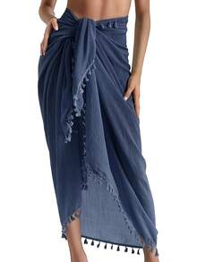 Eicolorte Sarong Cover Up Womens Beach Cover Up Bikini Bathing Suit Swimsuit Swimwear Coverup Sarong Pareo Wraps Women - 深藍色 - 查看 1