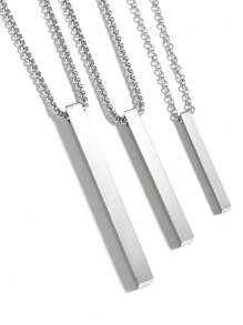 1 Pc Simple Blank Wishing Bar Pendant Necklace Charm Men Women Waterproof Dangle Vertical Cuboid Stick Stainless Steel Jewelry Gift