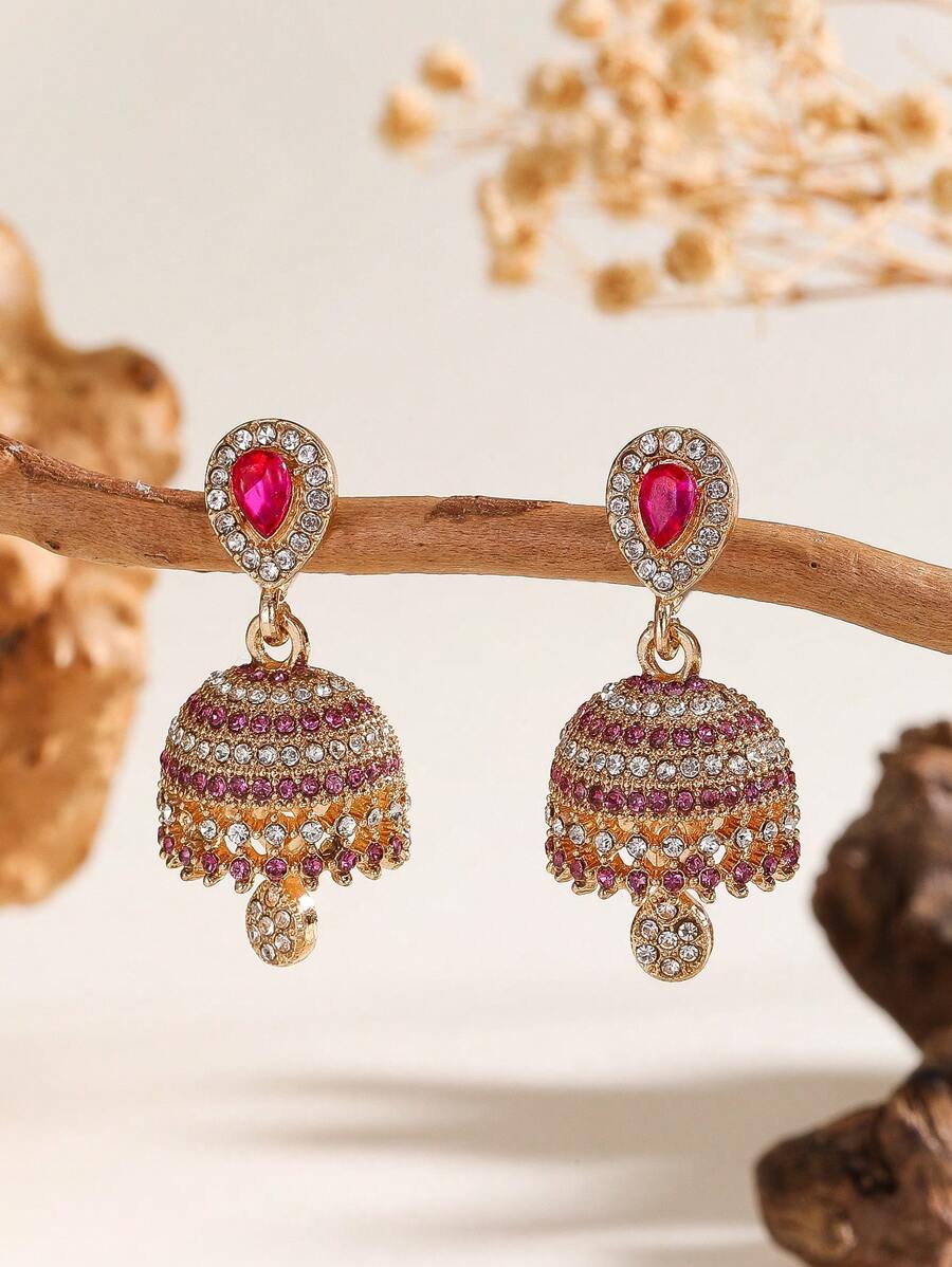 1 Pair Fashion Cubic Zirconia Studded Elegant Drop Earrings, Vintage Jhumki Suitable For Women Daily, Festival, Wedding And Party Wear