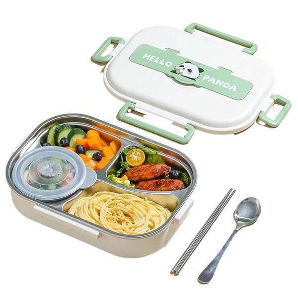 Stainless Steel  Lunch Box Microwave Safe 2/4/5 Grids With Cutlery Set Panda For Adults  For Ren School Picnic