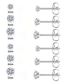 8 件圆形立方氧化锆 CZ 耳钉套装，男女通用，防过敏银/金不锈钢螺旋穿孔耳环，适合日常、派对、度假、佩戴珠宝配饰礼物 - 如圖所示 - 查看 11