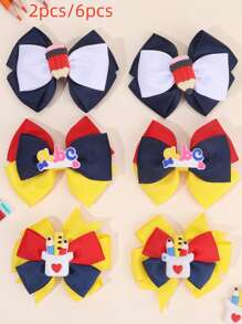 Set de 2 piezas/6 piezas de lazos de tela coloridos para el cabello de niñas de regreso a la escuela, accesorios con forma de lápiz, lazos para el cabello, accesorios lindos para el cabello para niños y niñas pequeñas, regalos para fiestas