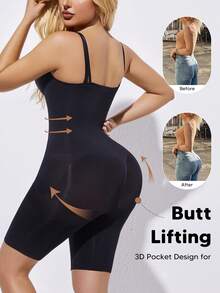 Front Zip Up Body Shaping Slimming Jumpsuit - Black - View 2